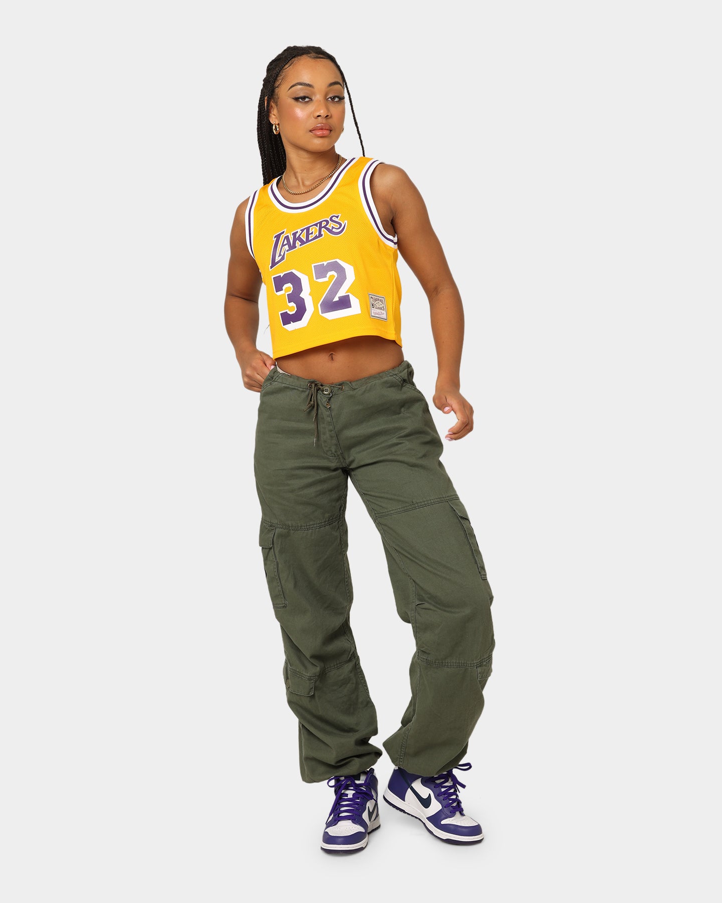 Mitchell & Ness Women's Los Angeles Lakers Earvin Magic Johnson #32 NBA Cropped Jersey Yellow/Purple、mySite、zt4zffjzw
