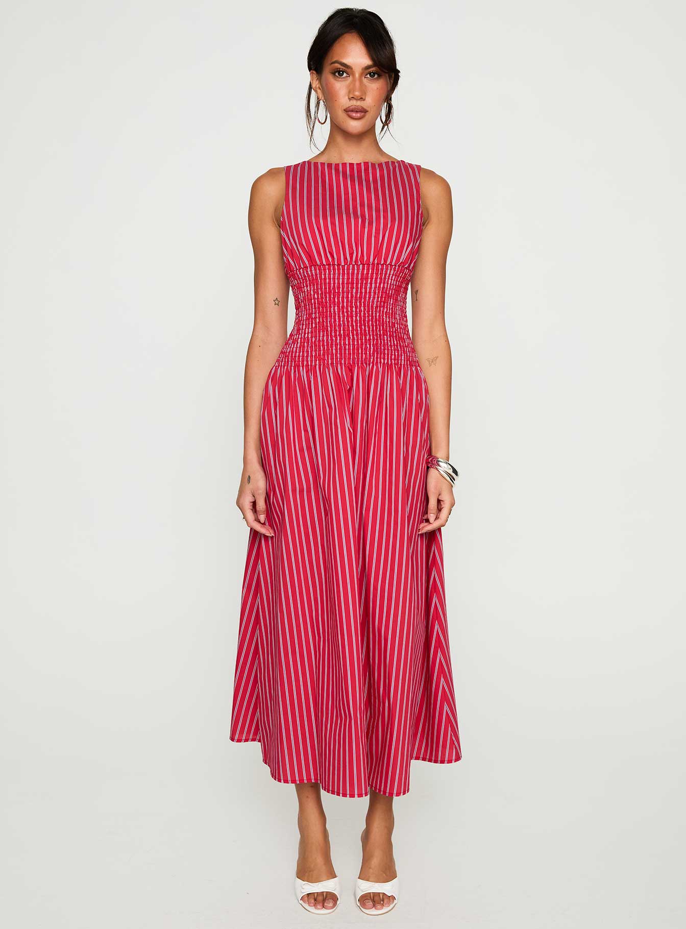 Lilienne Cotton Poplin Maxi Dress Red Stripe、mySite、solidvoid