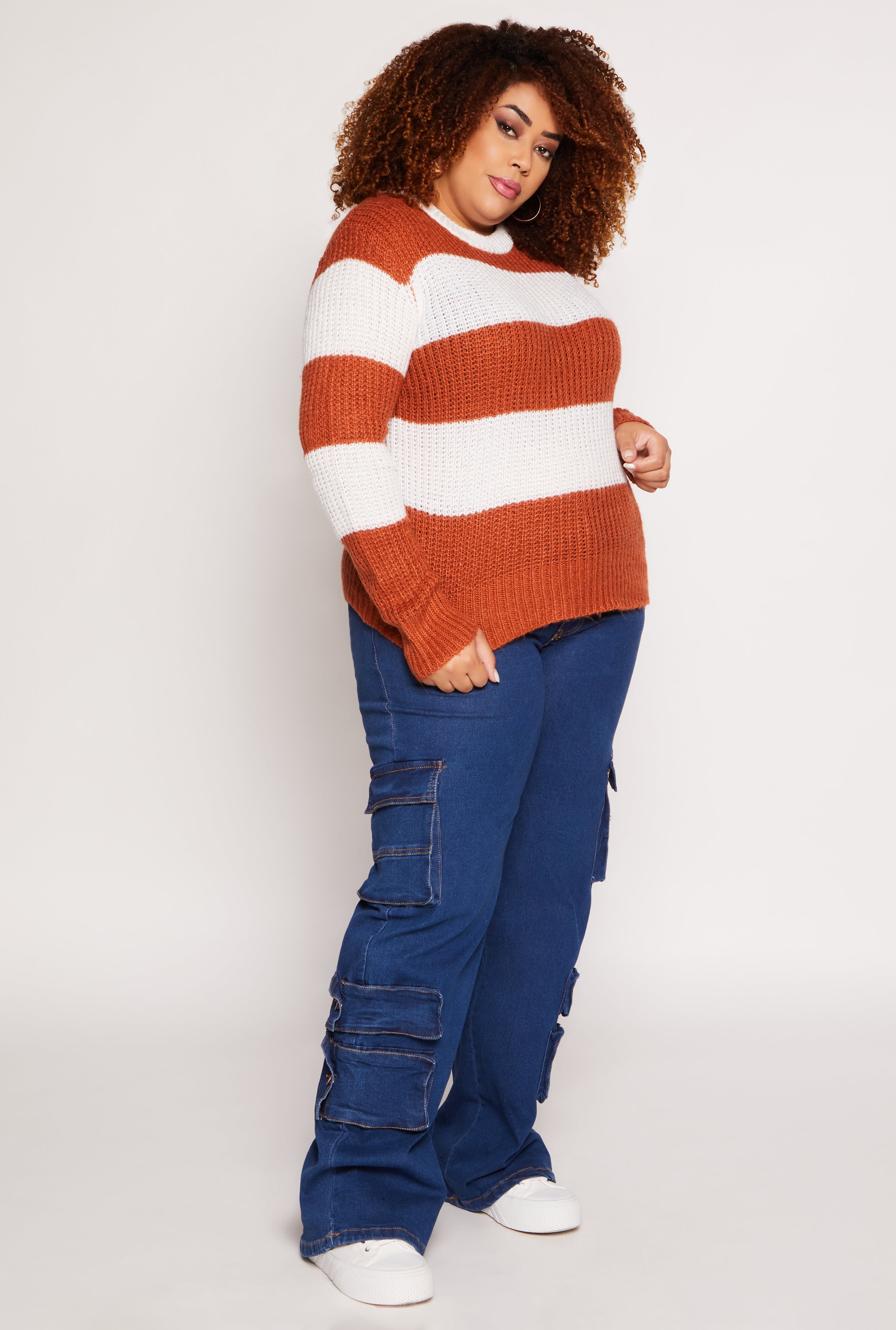 Plus Size Striped Pullover Sweater、mySite、camillekostekn