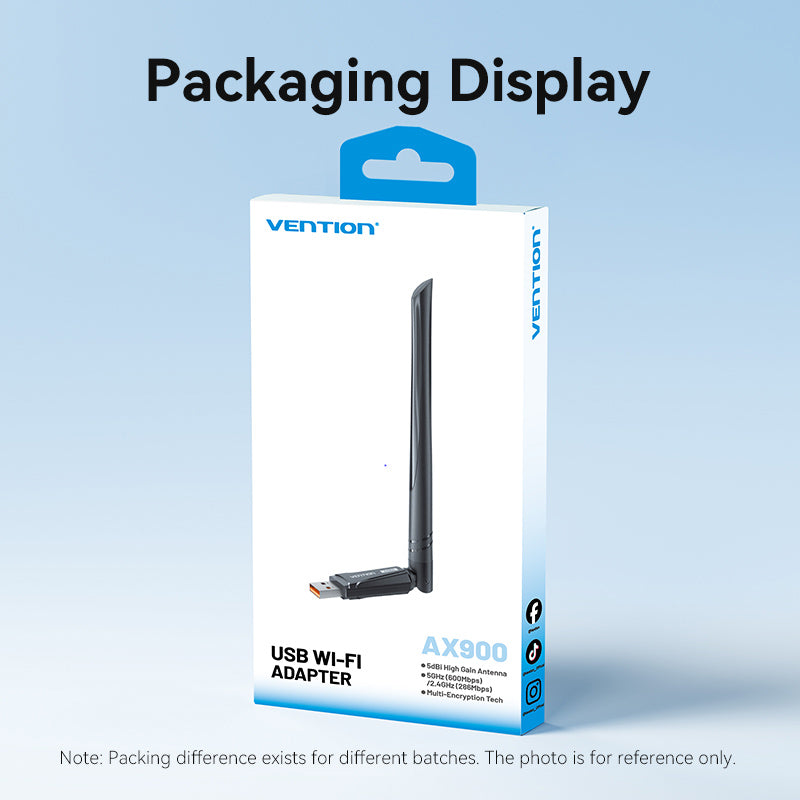 Vention AX900 USB Wi-Fi Dual Band Adapter With High Gain Antenna Black、mySite、fannypackpong