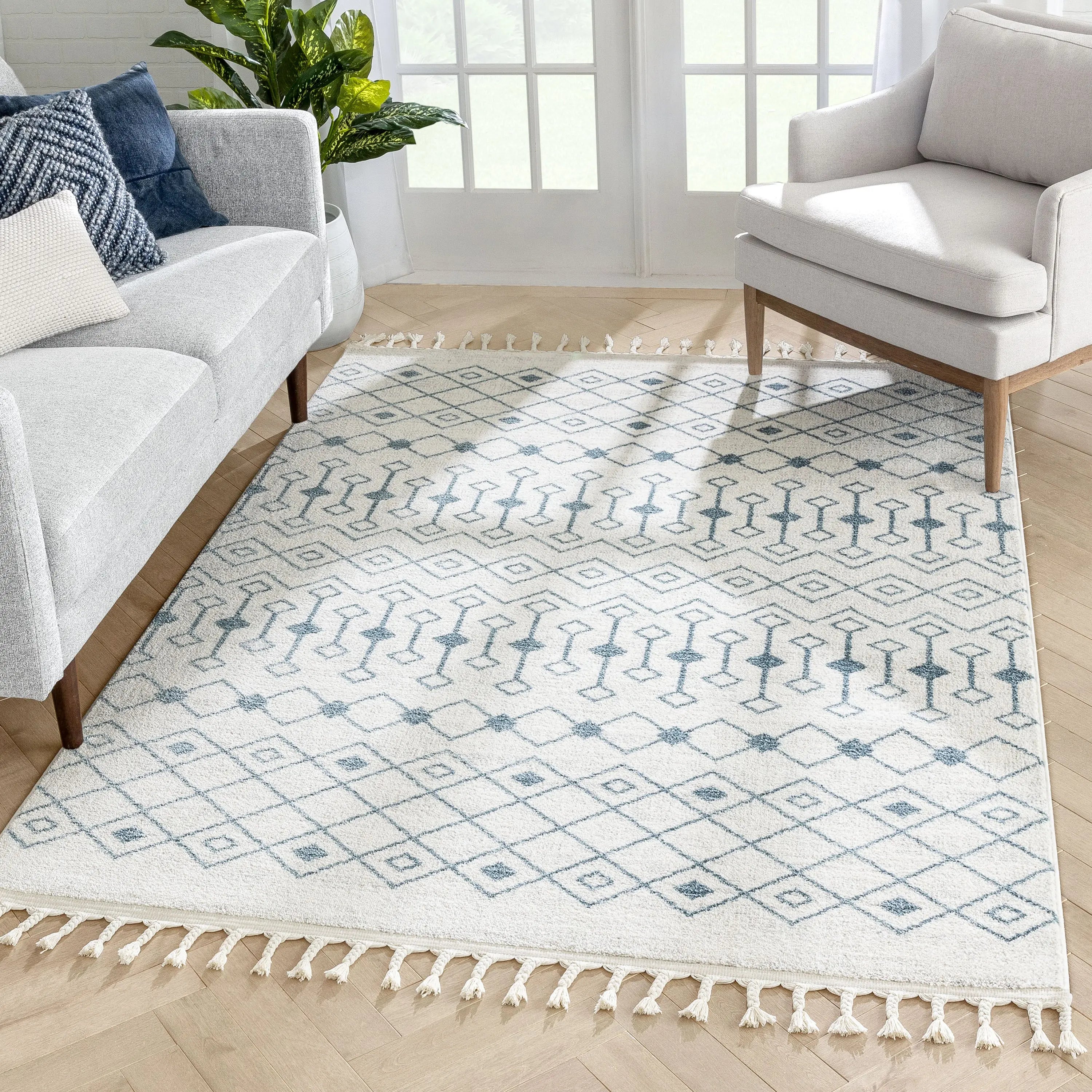Transistora Nordic Tribal Trellis Pattern Light Blue Ivory Rug、mySite、gigharbornorthrealestate