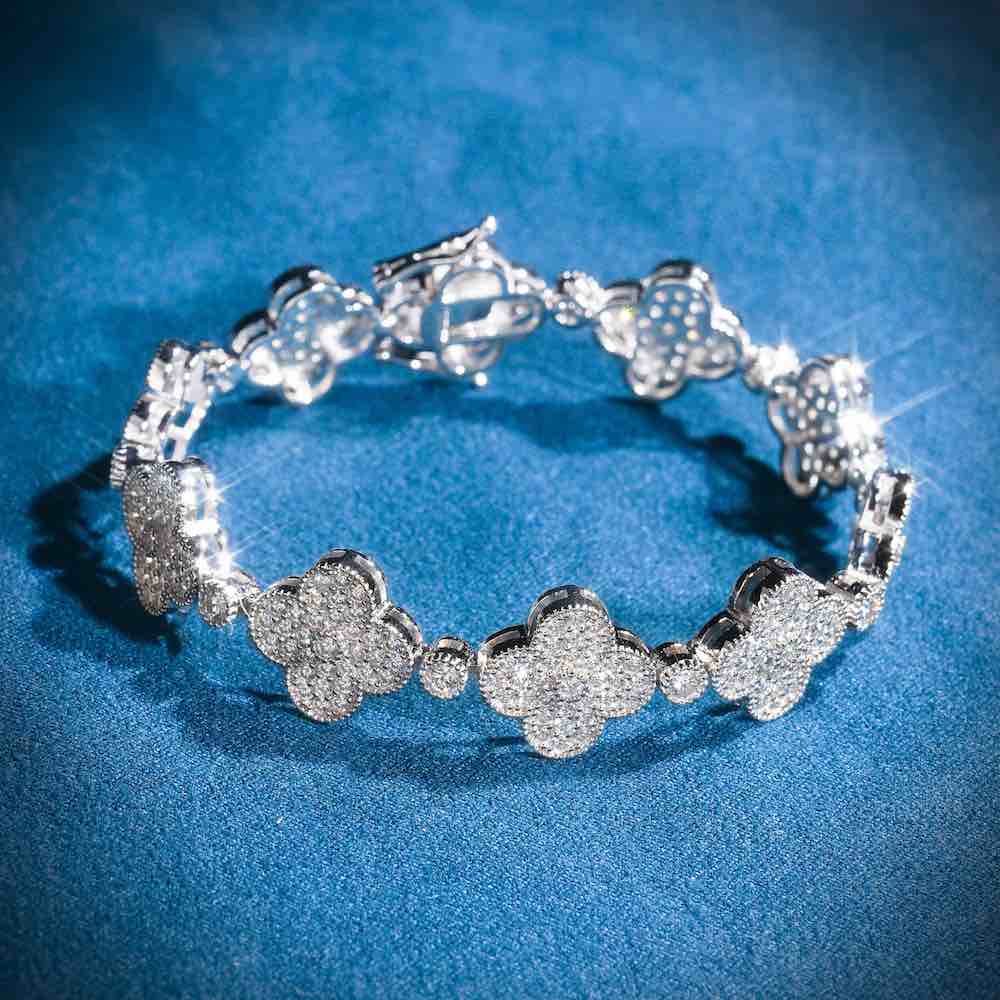 12MM Four Leaf Moissanite Beads Bracelet 14K Gold、mySite、hinf8tx79