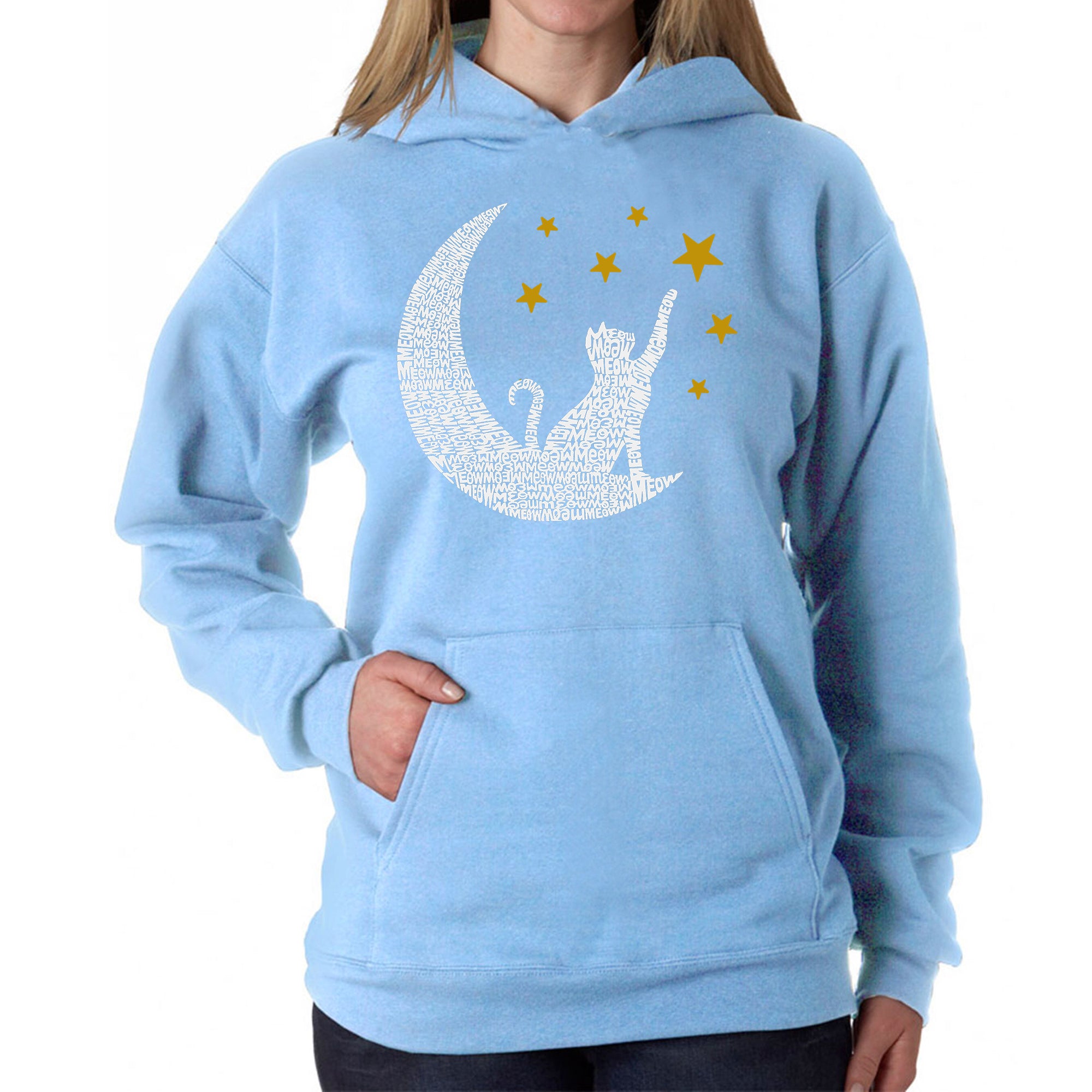 Cat Moon - Women's Word Art Hooded Sweatshirt、mySite、camillekostekn