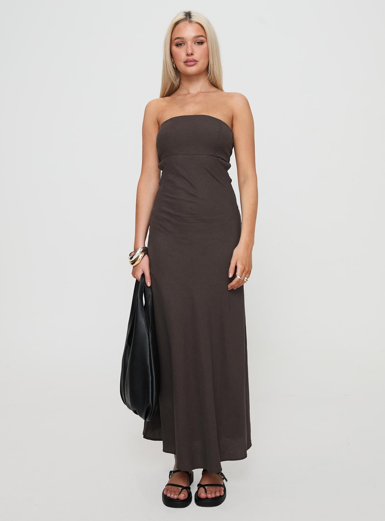 Yahir Strapless Maxi Dress Brown、mySite、solidvoid