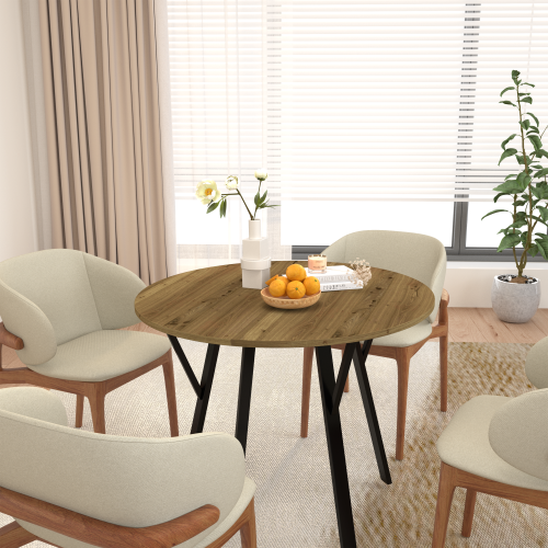 31.5 Inch Round Dining Table, Small Circle Kitchen Table with Metal Black Legs for 2-4 people,Modern Dining Room Table, Brown (only table)、、casual