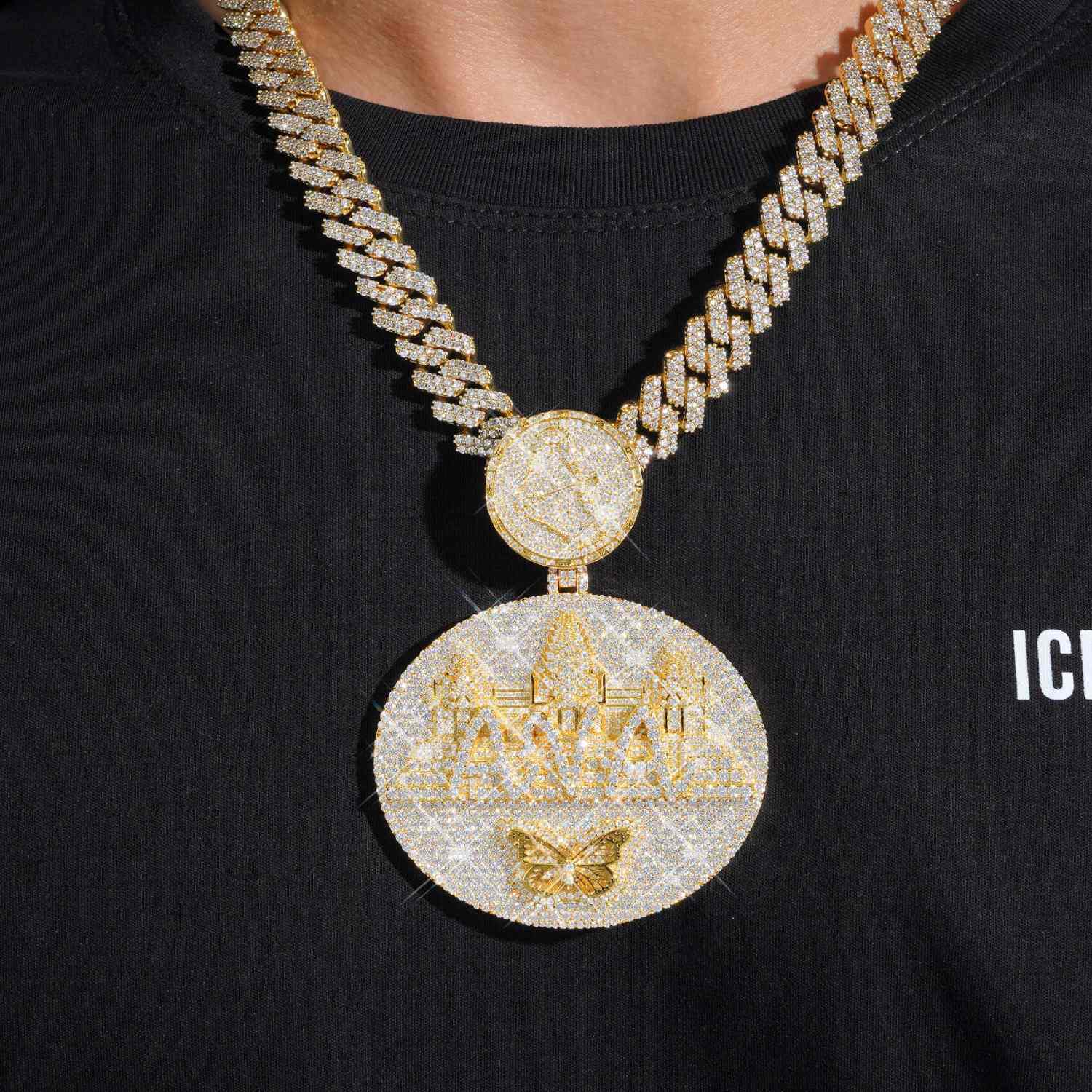 Custom Moissanite Butterfly Circle Pendant 14K Gold、mySite、hinf8tx79