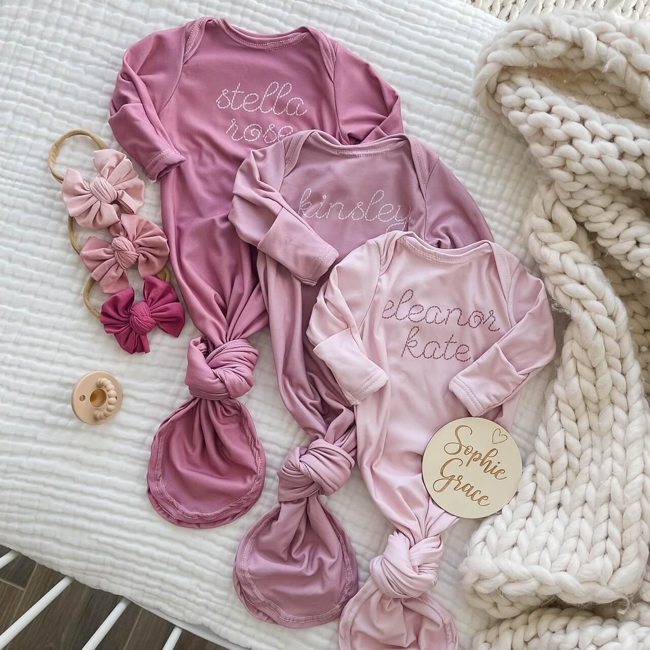  Personalized Stitched Newborn Baby Knot Gown | Perfect Pinks、mySite、layawaytickets