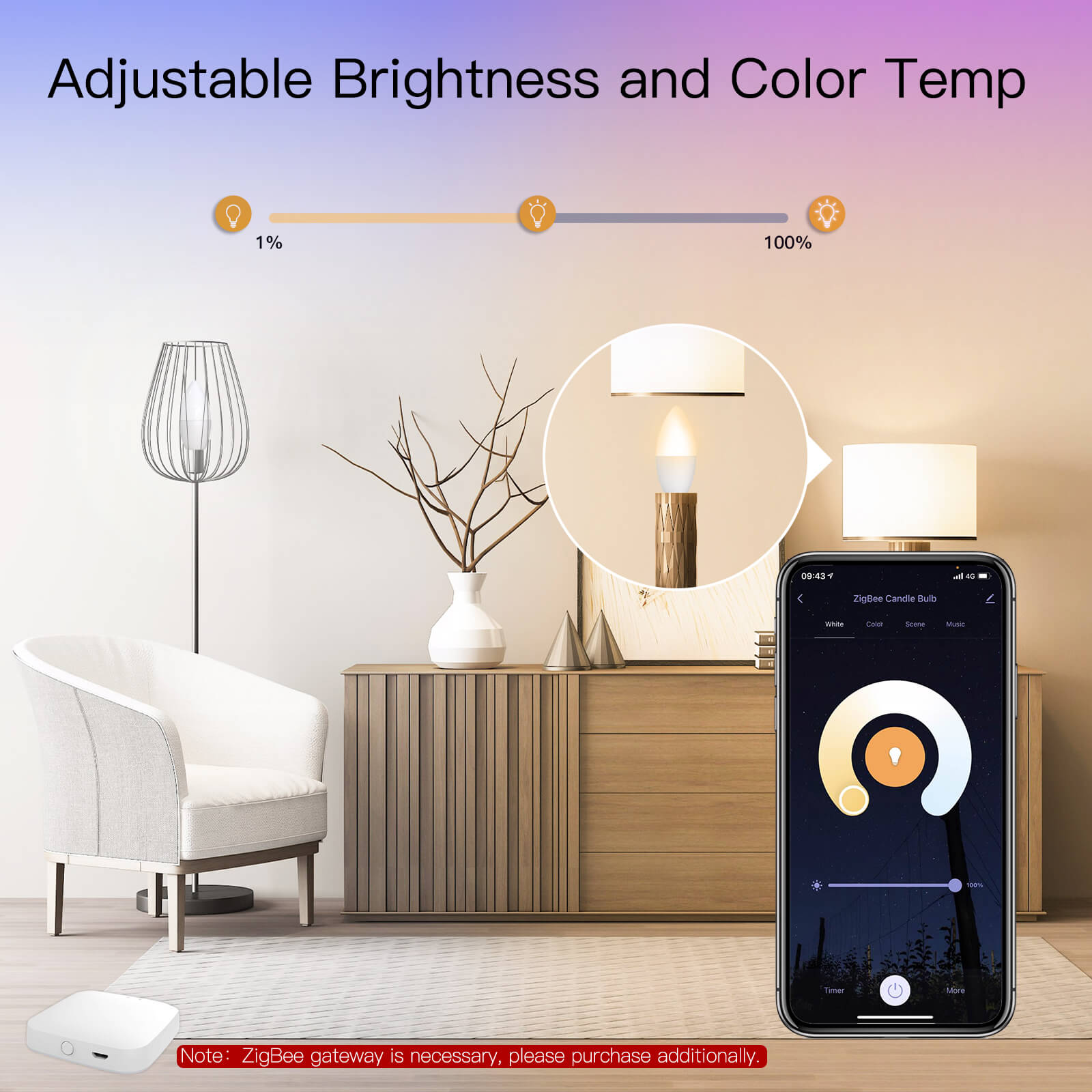 ZigBee Smart E14 Candle LED Light Candle Bulb 5W RGBCCT 2200-6500K Alexa Google Voice Control、mySite、fannypackpong