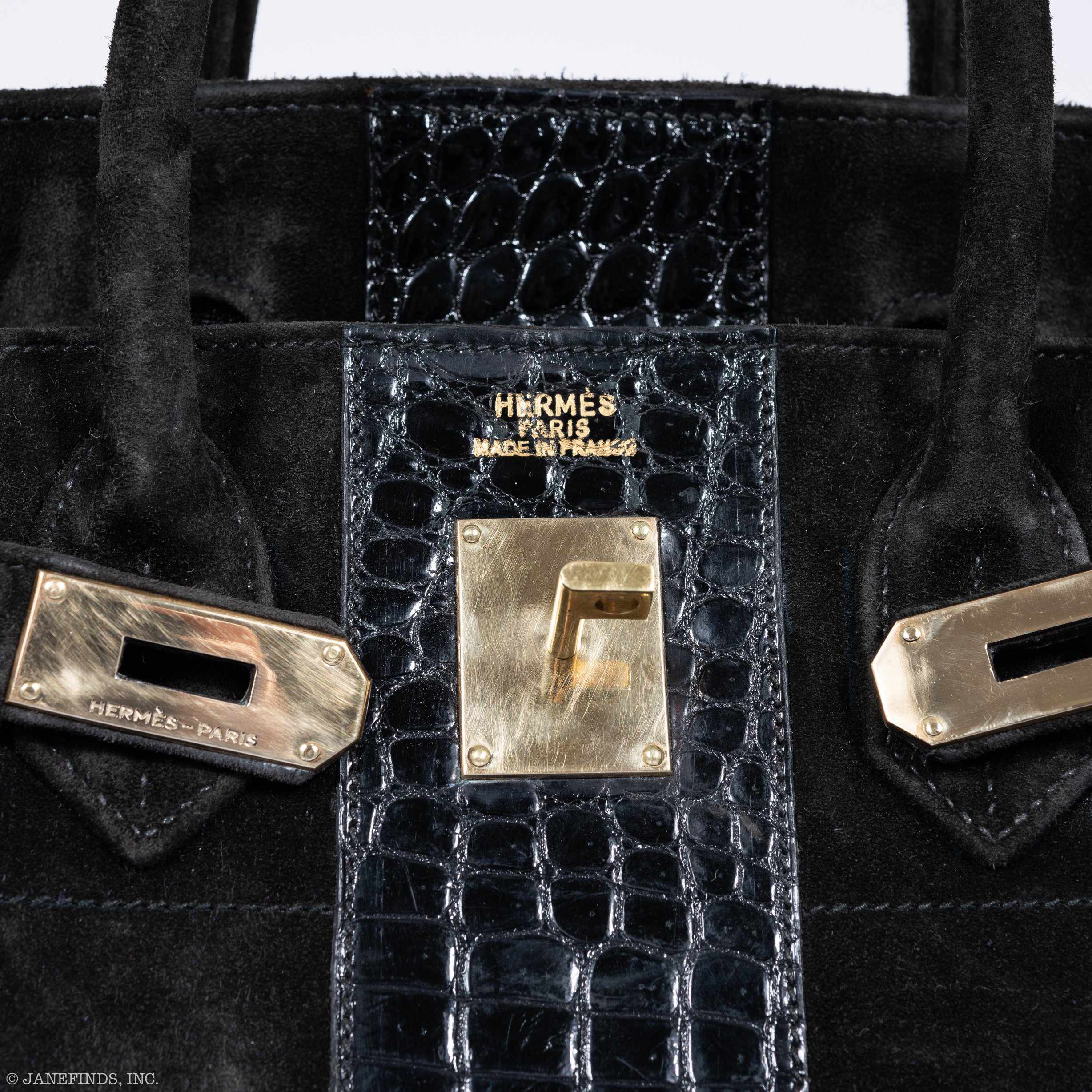 Hermès Birkin 40 HAC Black Doblis Suede and Crocodile Gold Hardware、mySite、garminoutage.com