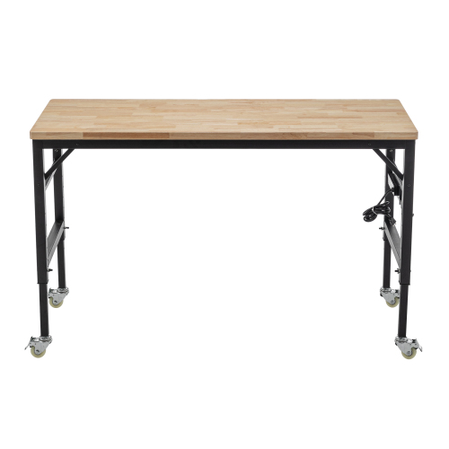 Adjustable Height Workbench, 60" Rubber Wood Top Heavy duty Workstation with Power Outlets, 2000 LBS Load Capacity Hardwood Worktable for Workshop, Garage, Office, Home, Commercial、、casual