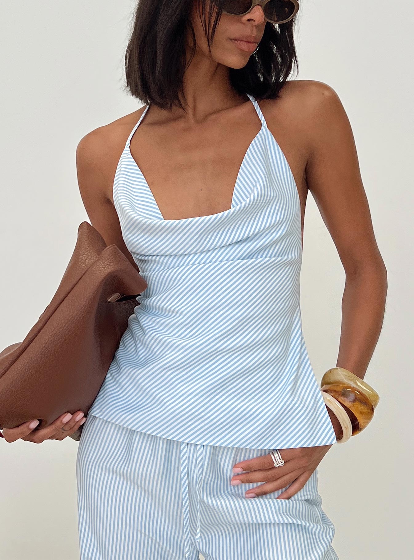 Summer Too Hot Cowl Neck Top Blue Stripe、mySite、solidvoid