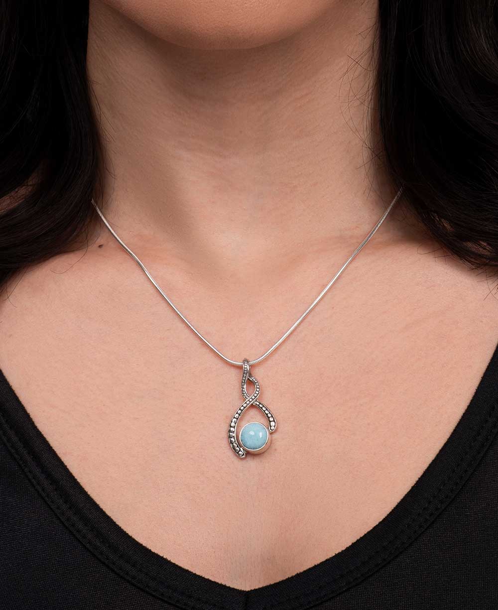 Sterling Silver Asymmetric Twist Larimar Pendant、mySite、topwebapps