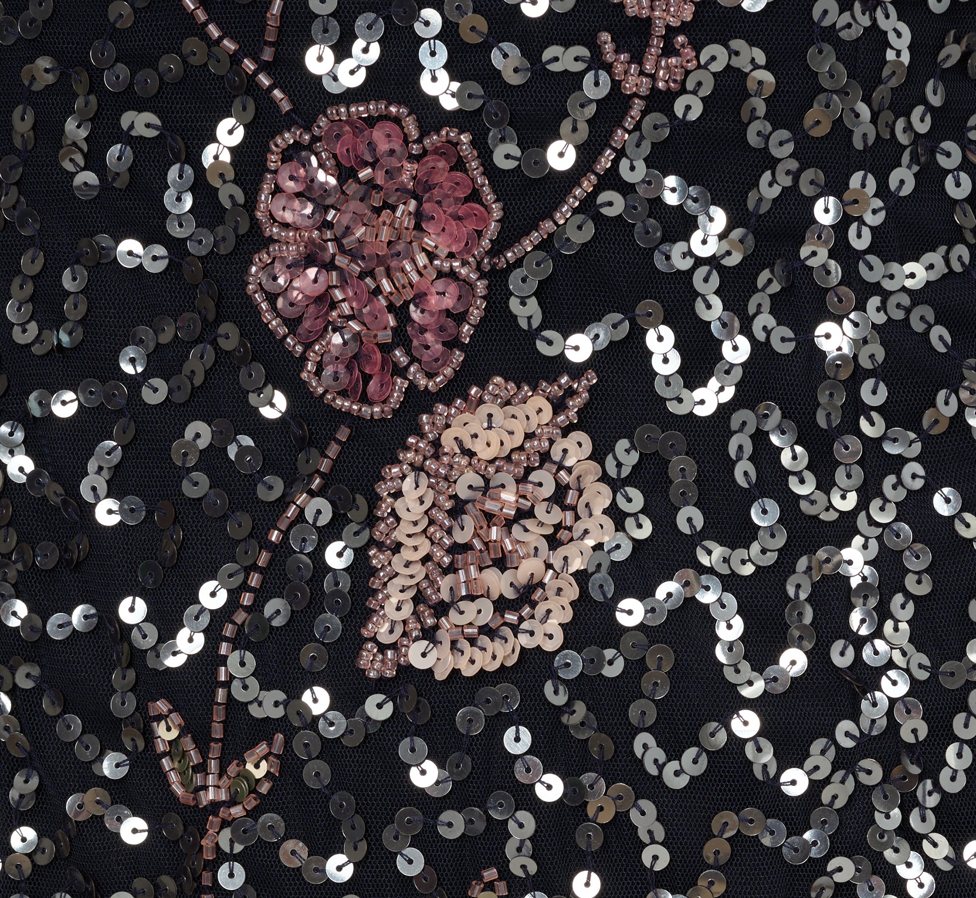 Sleeveless Sequin Floral Beaded Midi Dress In Navy Pink Multi、mySite、solidvoid