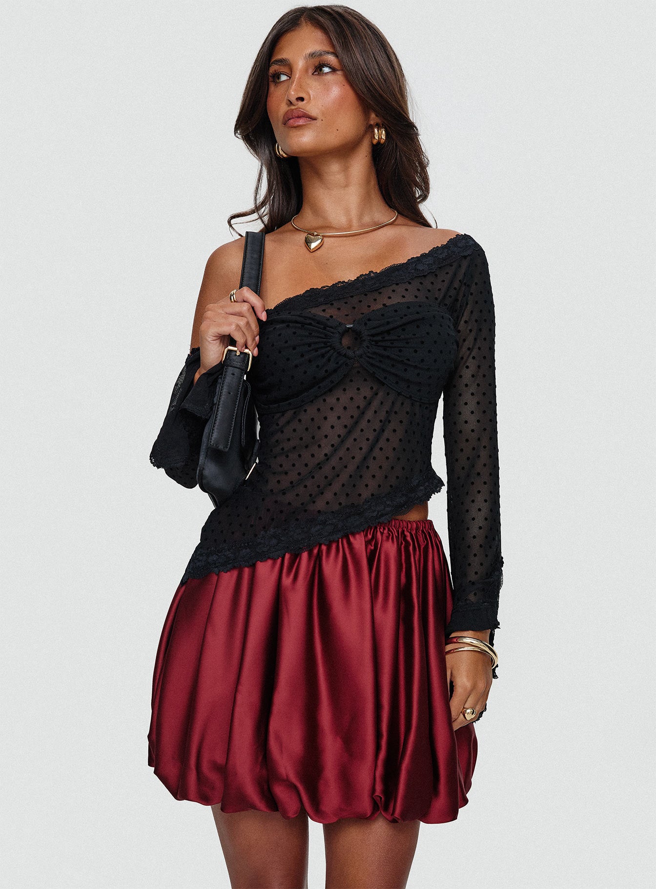 Rubee Bubble Hem Mini Skirt Red、mySite、solidvoid