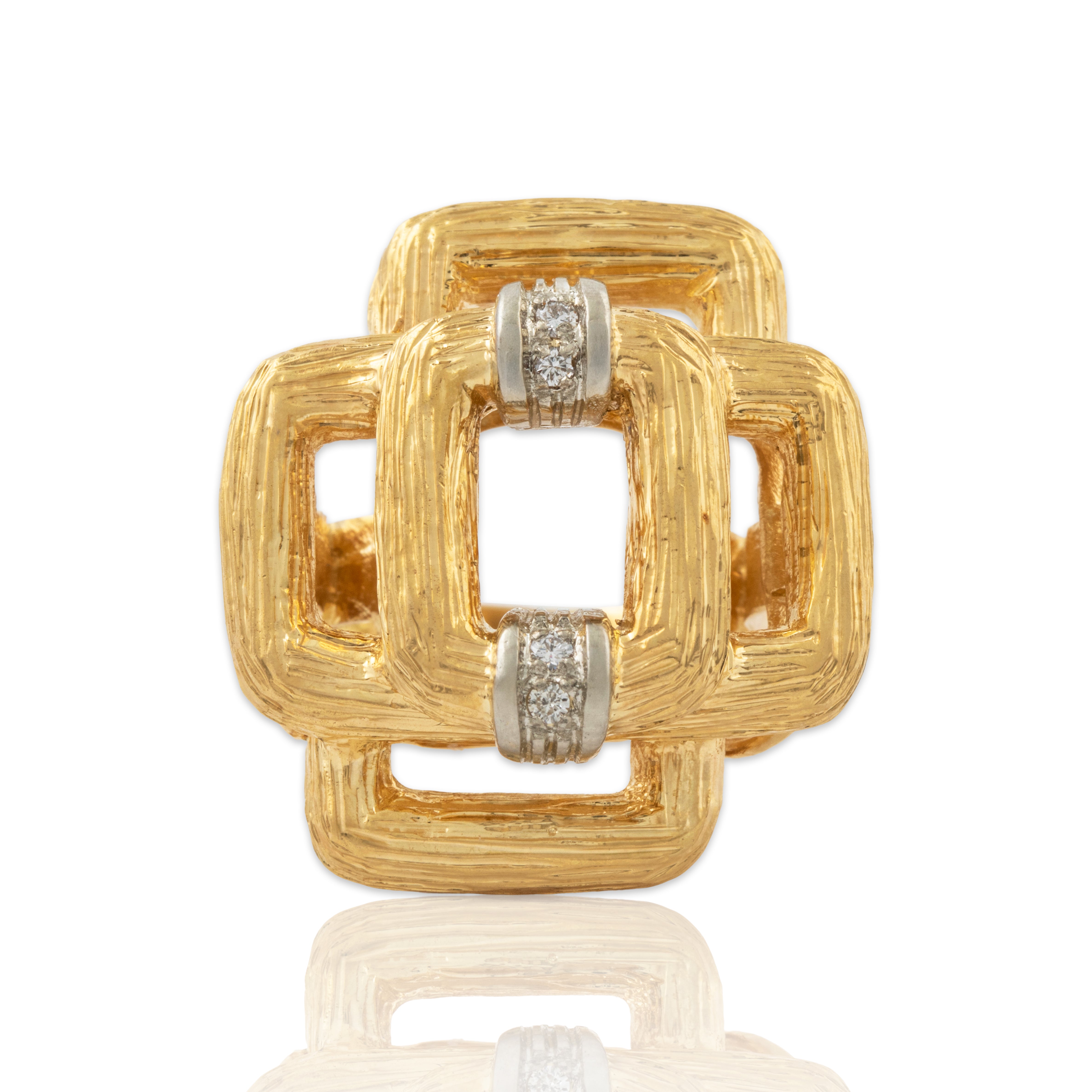 Vintage Large Italian 18k Yellow Gold Diamond Stunning Squares Ring 5.25、mySite、hinf8tx79