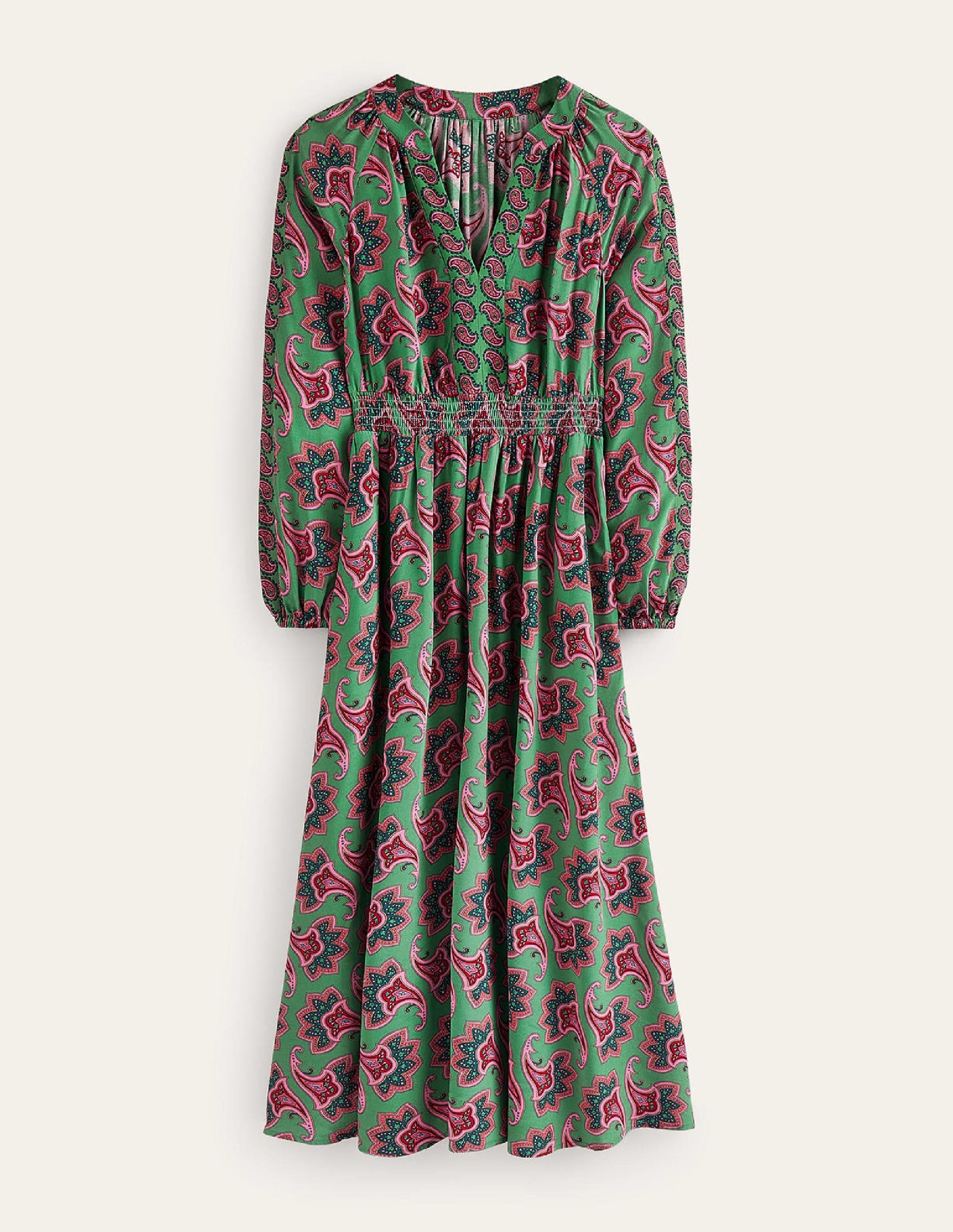  Border Print Raglan Midi Dress-Green, Paisley Amaryllis、mySite、ashleygrahame