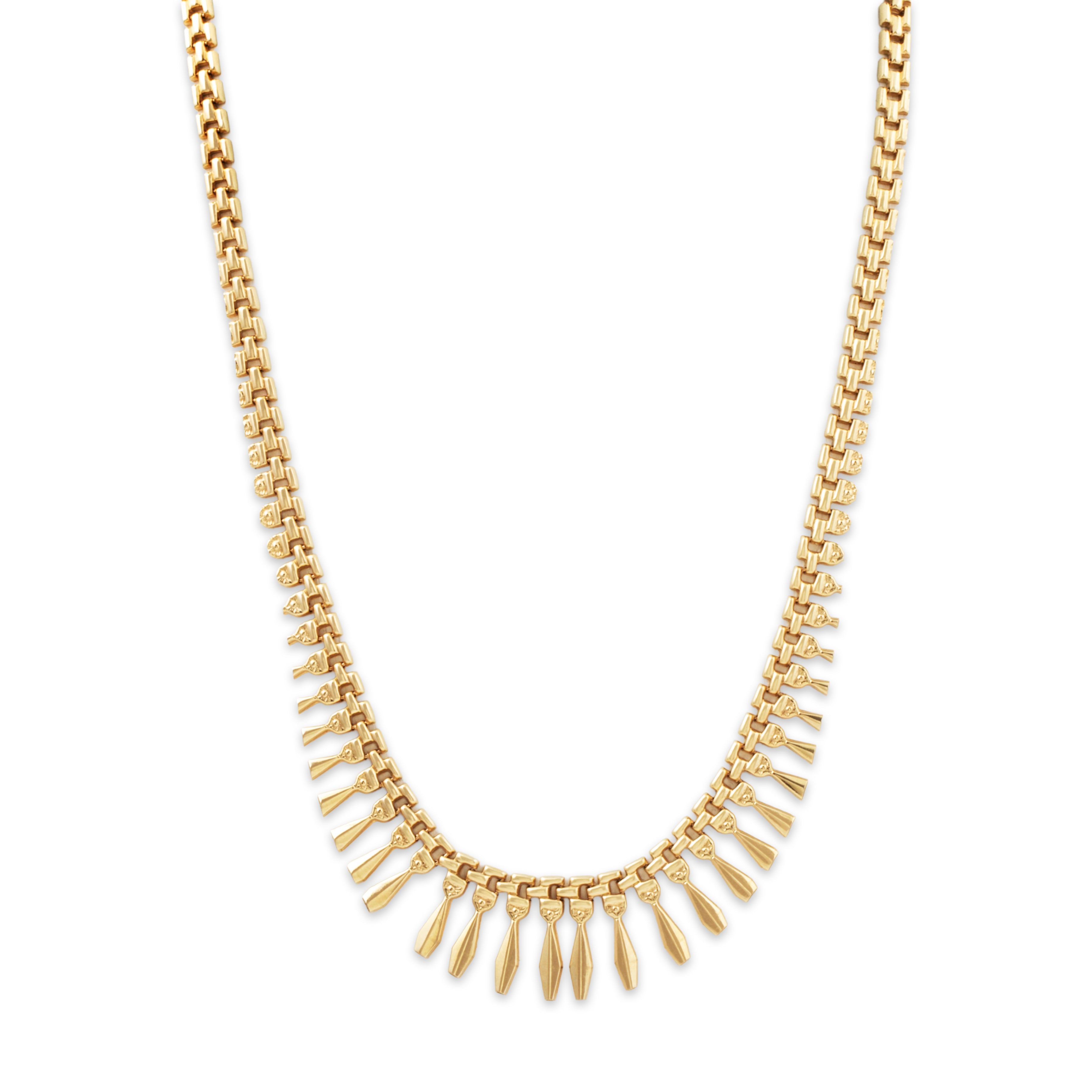 Vintage Italian 14k Yellow Gold Exotic Fringe Cleopatra Necklace 17、mySite、hinf8tx79