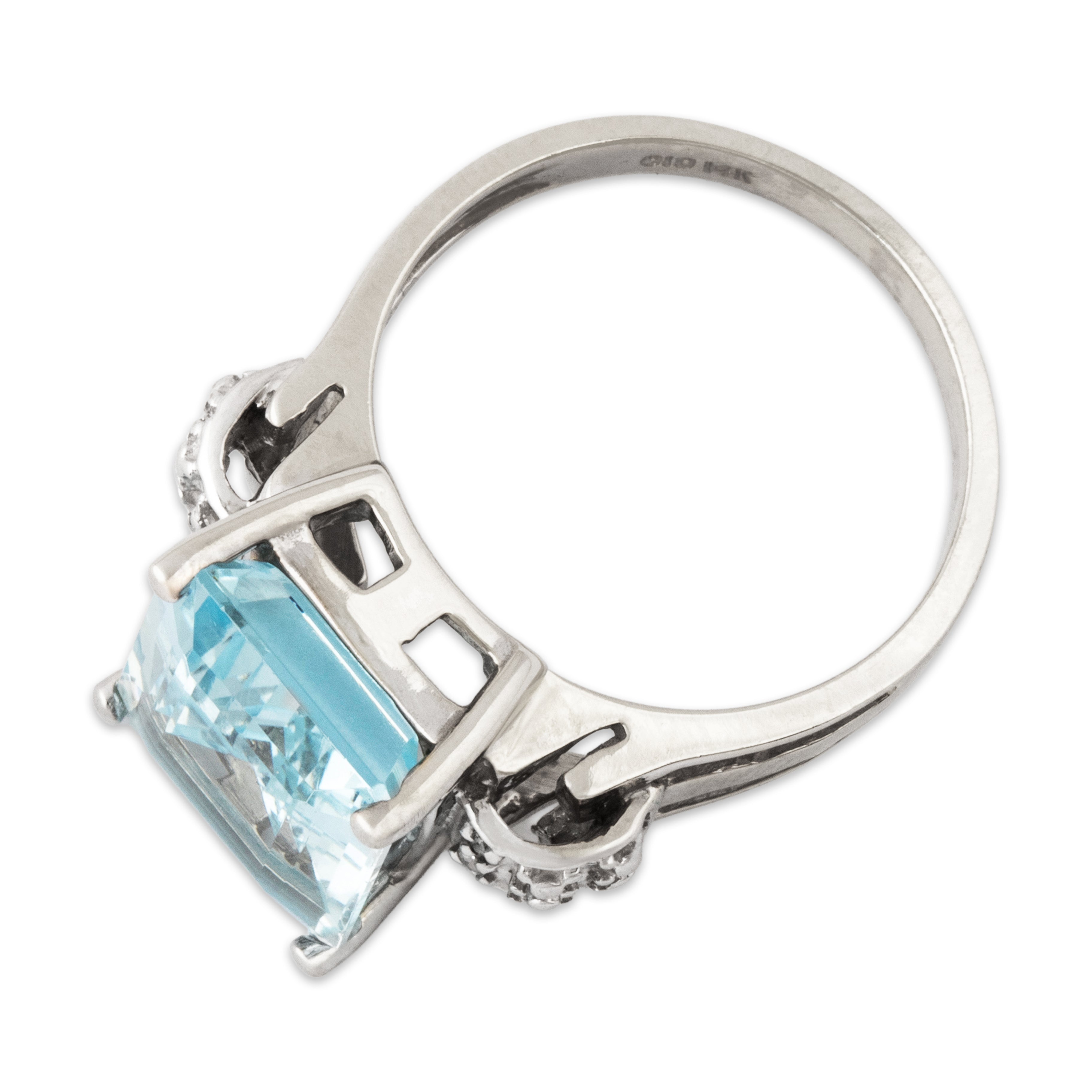 Vintage 14k White Gold 4.8ct Aquamarine Diamond Bold Blue Cocktail Ring 7.00、mySite、hinf8tx79