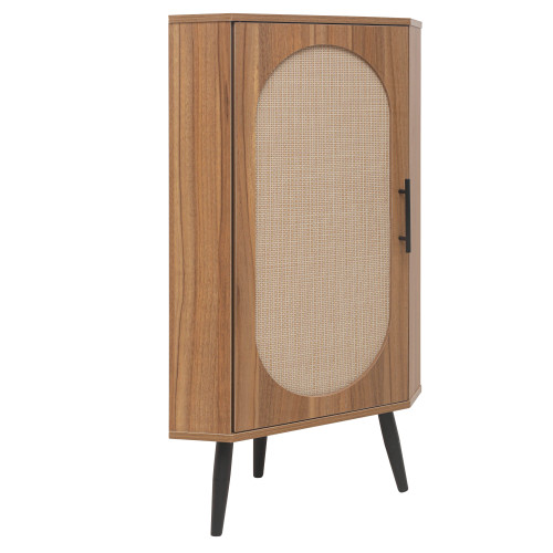 Corner cabinet ,Rattan door,Freestanding Corner Tables For Small Spaces, Corner Shelf Stand For Living Room, Kitchen, Bedroom、、xpatfood