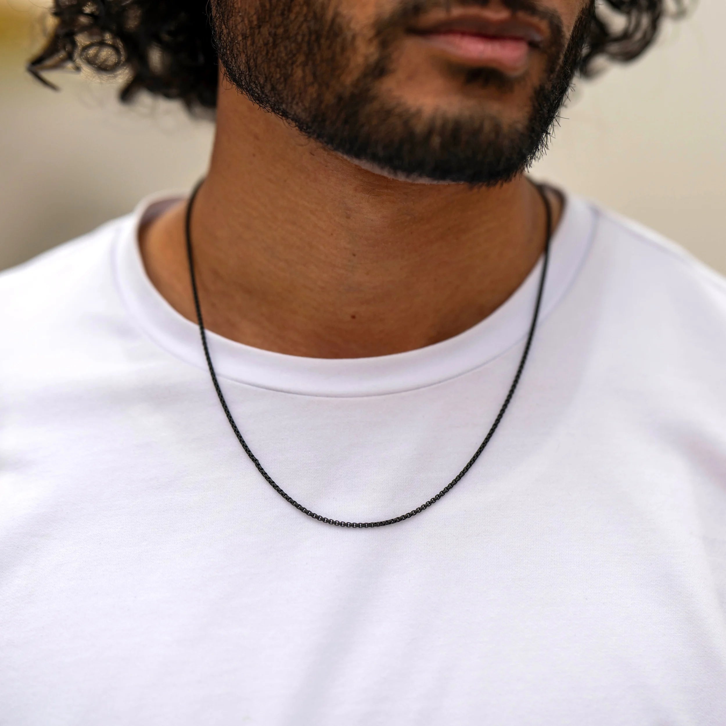  Box Chain Necklace, 2MM - Black