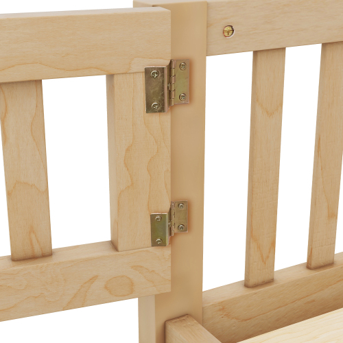 Twin Size Bed Floor Bed with Safety Guardrails and Door for Kids, Natural(Old SKU: W158090686)、、casual