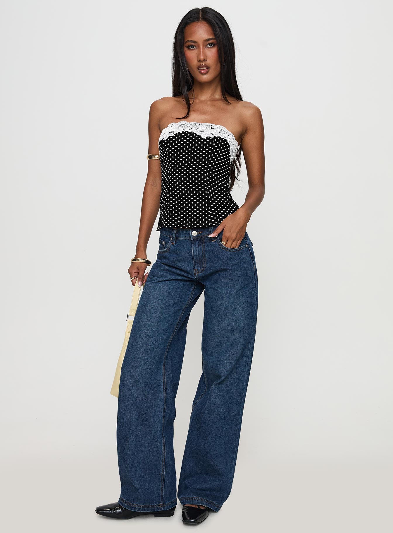 Ettore Lace Trim Strapless Top Black Polka、mySite、solidvoid