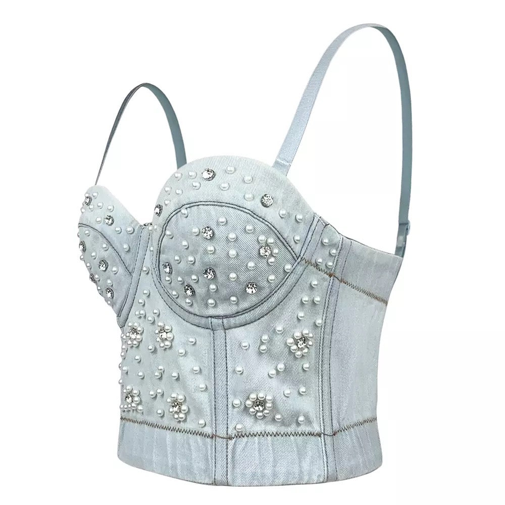  Pearl Denim Corset Bustier Top、mySite、merchandisen