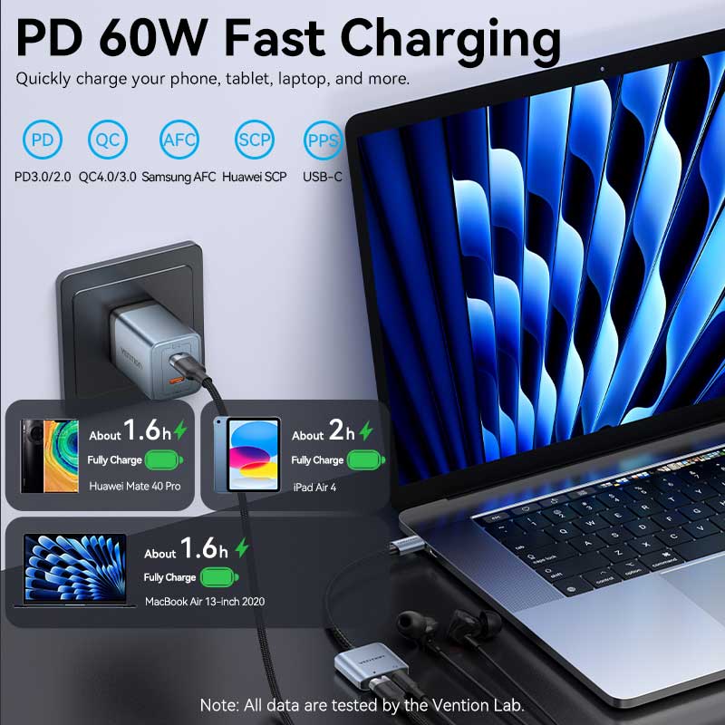 Vention USB-C Male to 3.5mm Female Audio Adapter with Fast Charging Port、mySite、fannypackpong