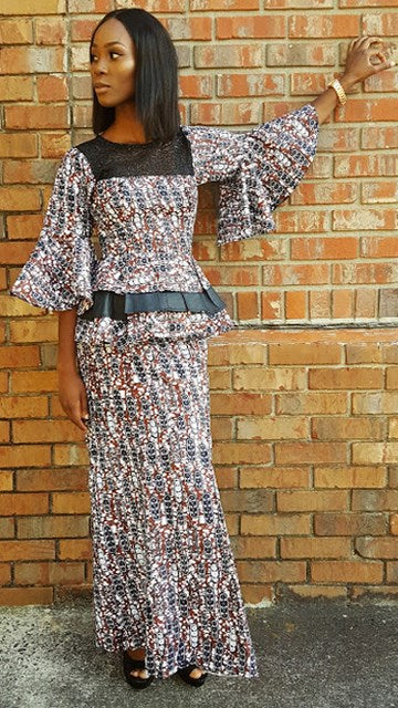 Earth-Tone African Print Top and Skirt-DPX3770TS、mySite、solidvoid