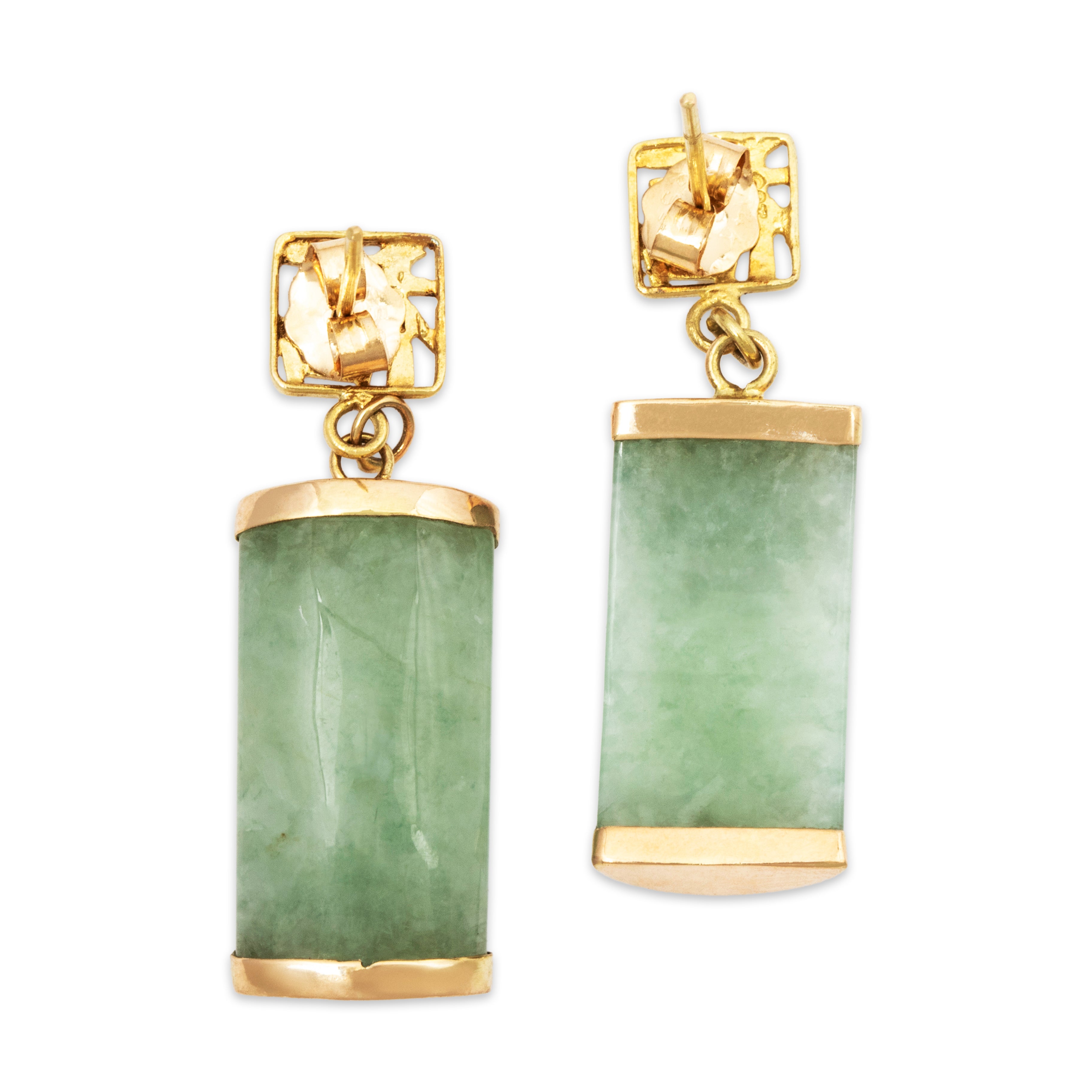 Vintage 14k Yellow Gold 5.5cttw Jade Gleaming Columns Dangle Earrings、mySite、hinf8tx79