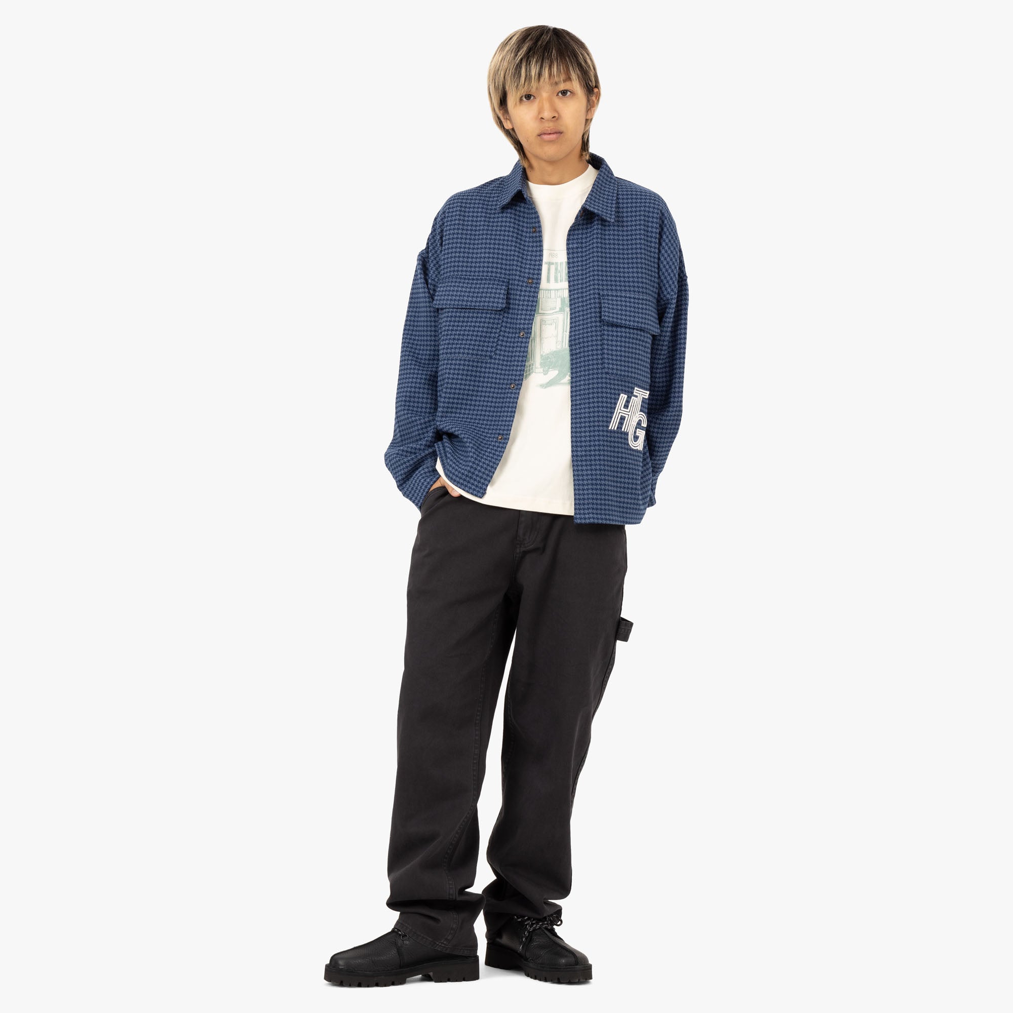  Honor The Gift Houndstooth Shirt / Navy、mySite、merchandisen