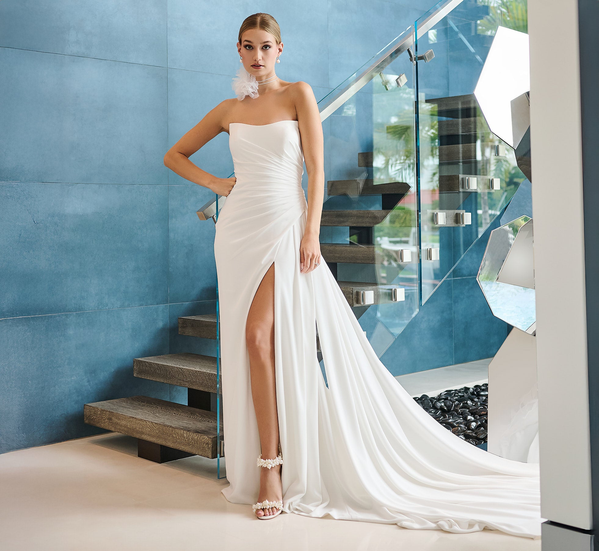 Crepe Georgette Slim Gown in Ivory、mySite、solidvoid