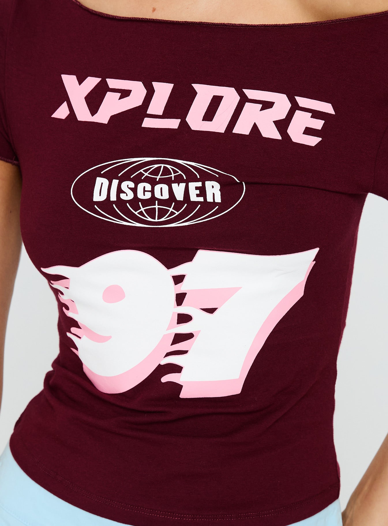 Xplore 97 Off Shoulder Graphic Top Burgundy、mySite、solidvoid