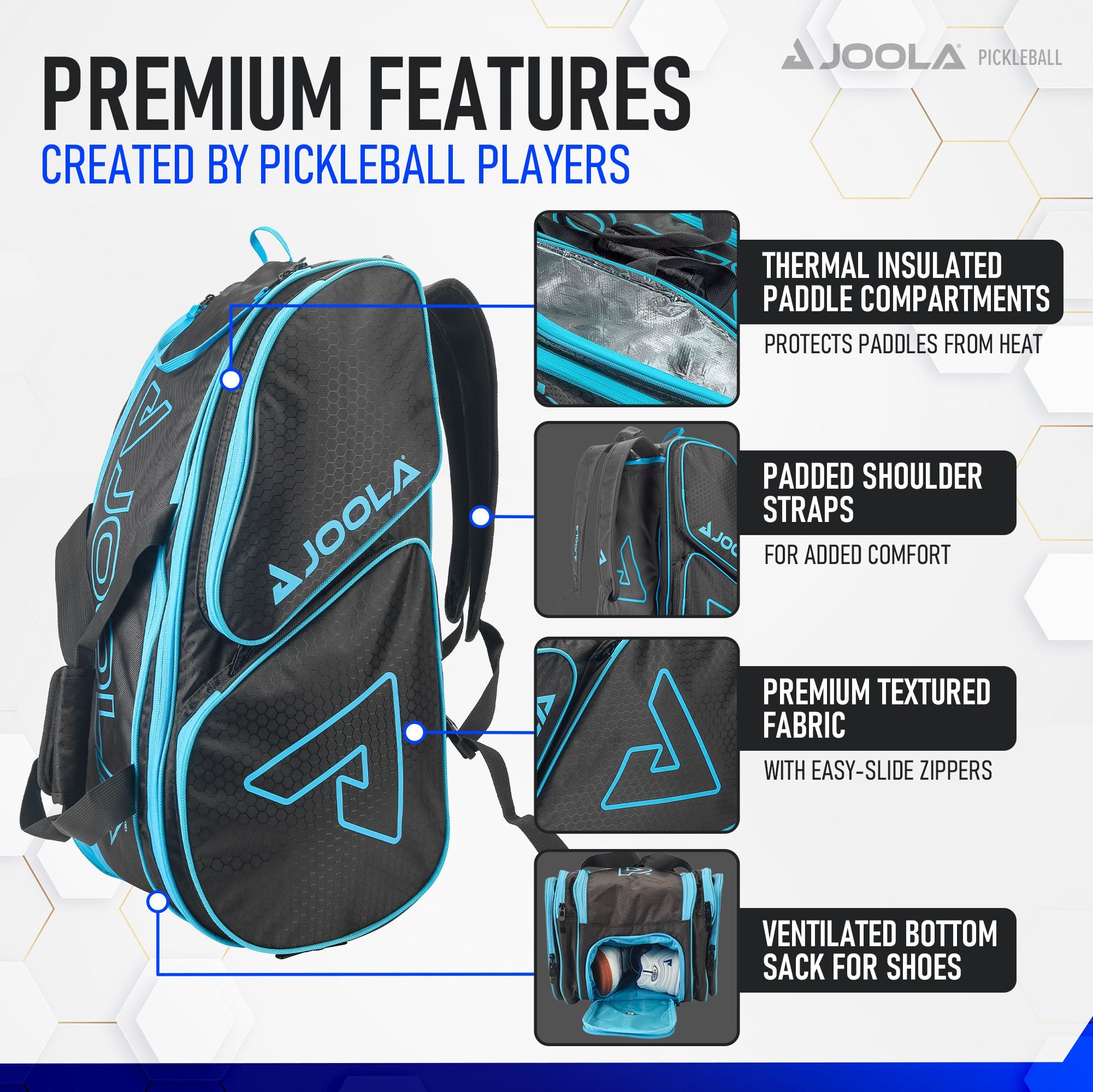 JOOLA Tour Elite Pickleball Bag (Black/Light Blue)