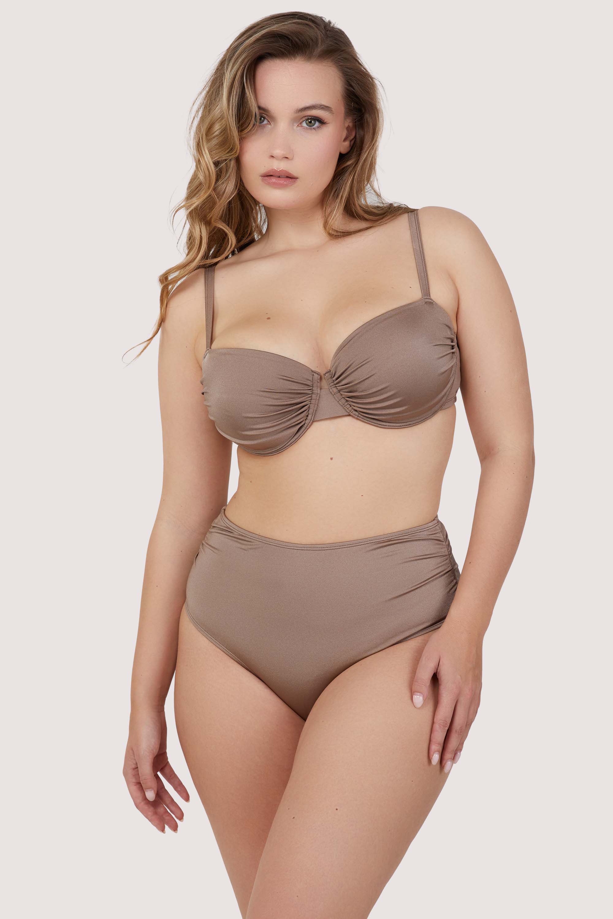 Jade Fuller Bust Taupe Neutral Ruched Balconette Bikini Top、mySite、bengalsvssteelers