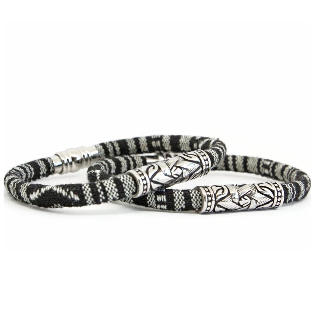 8 Carved Stainless Star of David Barrel Bracelet - Black and White、mySite、topwebapps