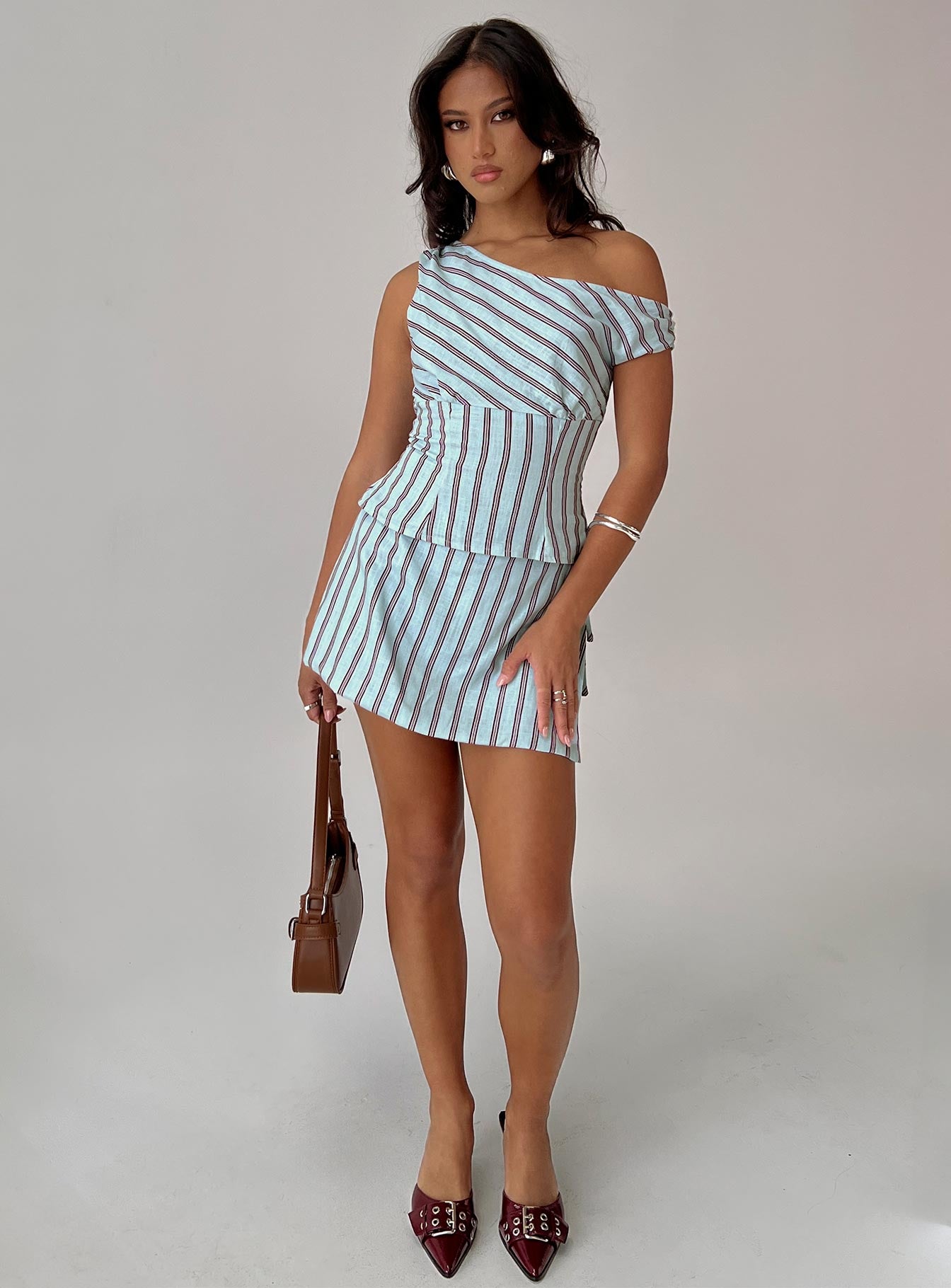 Del Rio Off The Shoulder Top Blue / Maroon、mySite、solidvoid