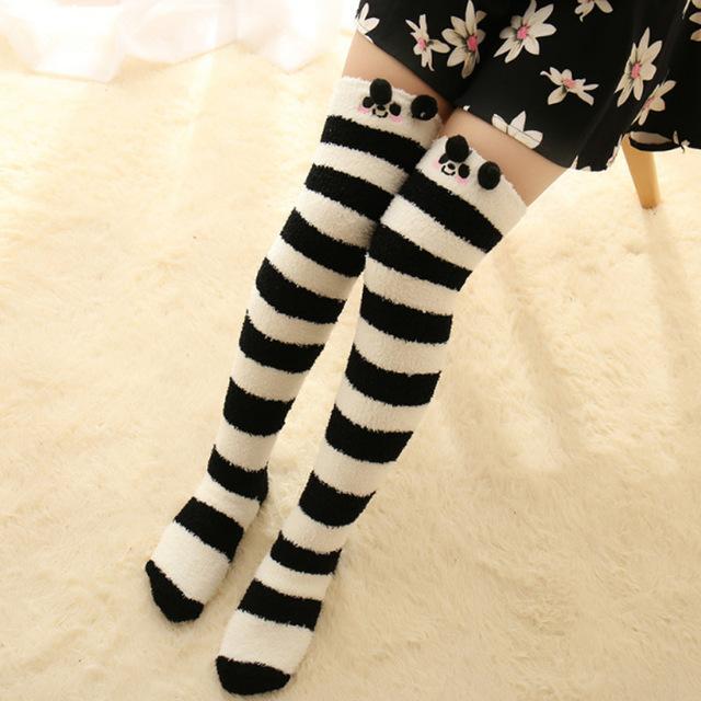Thigh High Fuzzy Plush Socks, Leggings Adorable Animals to Keep Legs Warm! *、mySite、g9winljtr