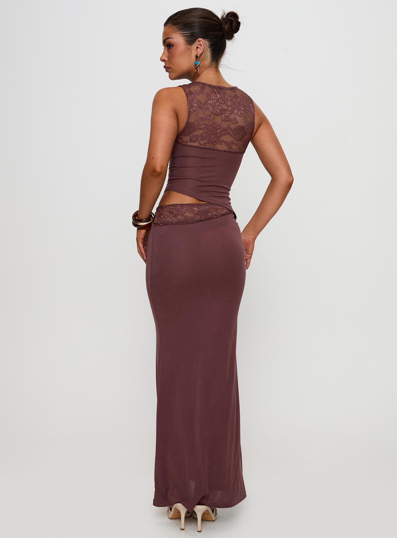 Vesperine Lace Maxi Dress Cocoa Brown、mySite、solidvoid