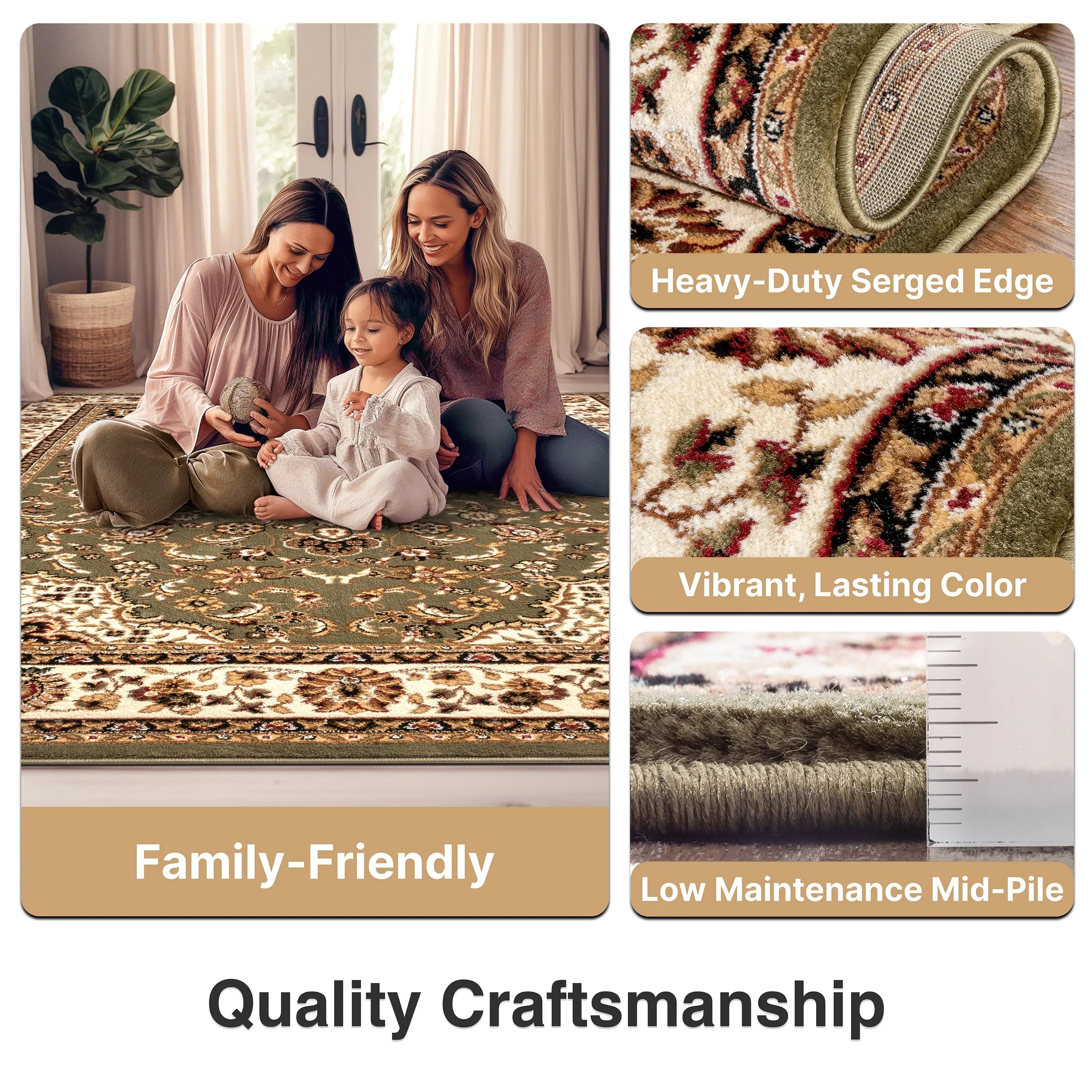 Medallion Kashan Green Traditional Rug、mySite、gigharbornorthrealestate