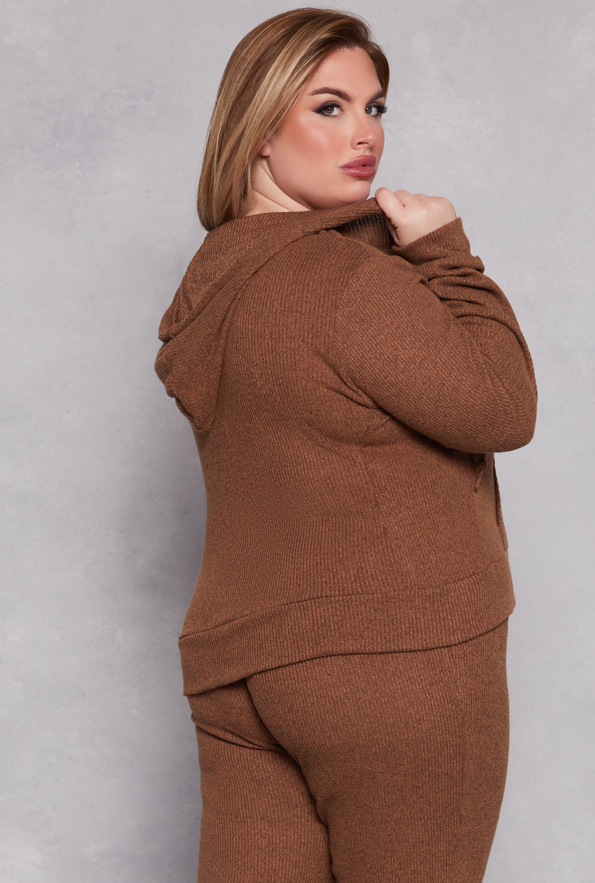 Plus Size Daisy Brushed Knit Zip Front Hoodie、mySite、camillekostekn