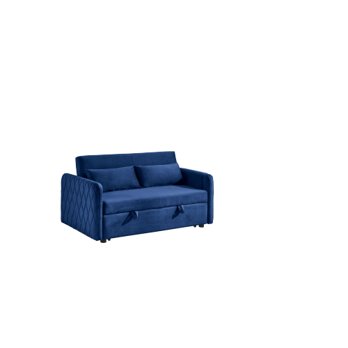 55" Modern Convertible Sofa Bed with 2 Detachable Arm Pockets, Velvet Loveseat Sofa with Pull Out Bed, 2 Pillows and Living Room Adjustable Backrest, Grid Design Armrests、、casual