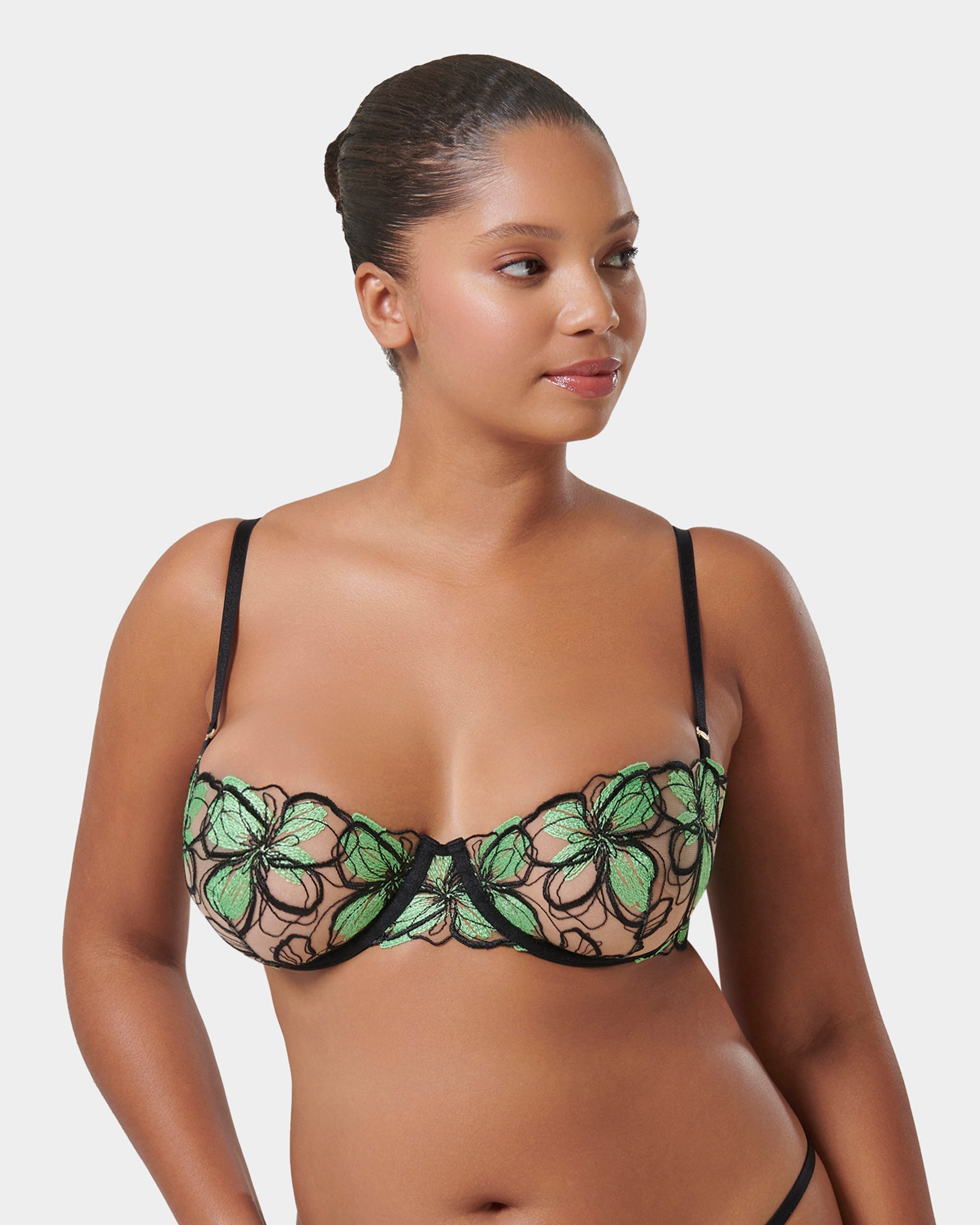 Odette Floral Balcony Bra Black/Summer Green、mySite、bengalsvssteelers