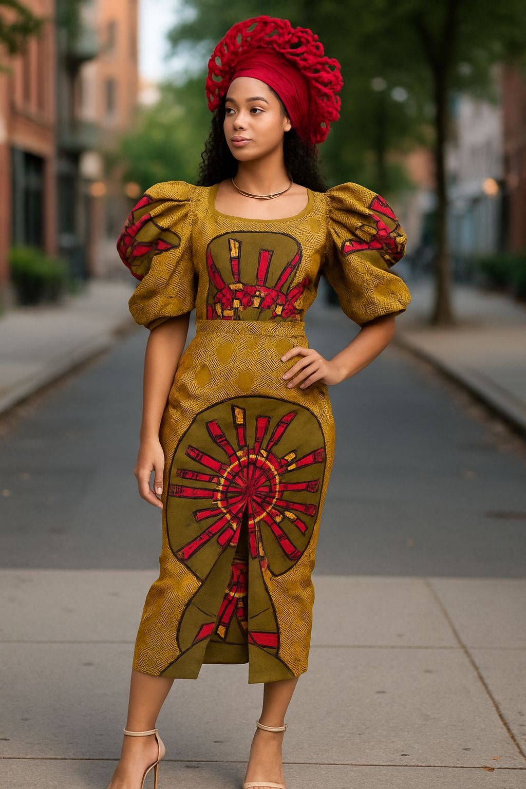 Dupsie's Keyes African print Ankara dress with oversized sleeves with keys pattern DPAPDK32、mySite、solidvoid