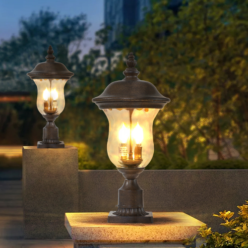 21"(H) Vintage Outdoor Lamp Post Light, Waterproof Garden Patio Lantern with Clear Glass Shade, Classic Bronze Finish, Ideal for Yard, Porch, Walkway, and Driveway Lighting (One Piece & No Bulb)、、eastwooduniform