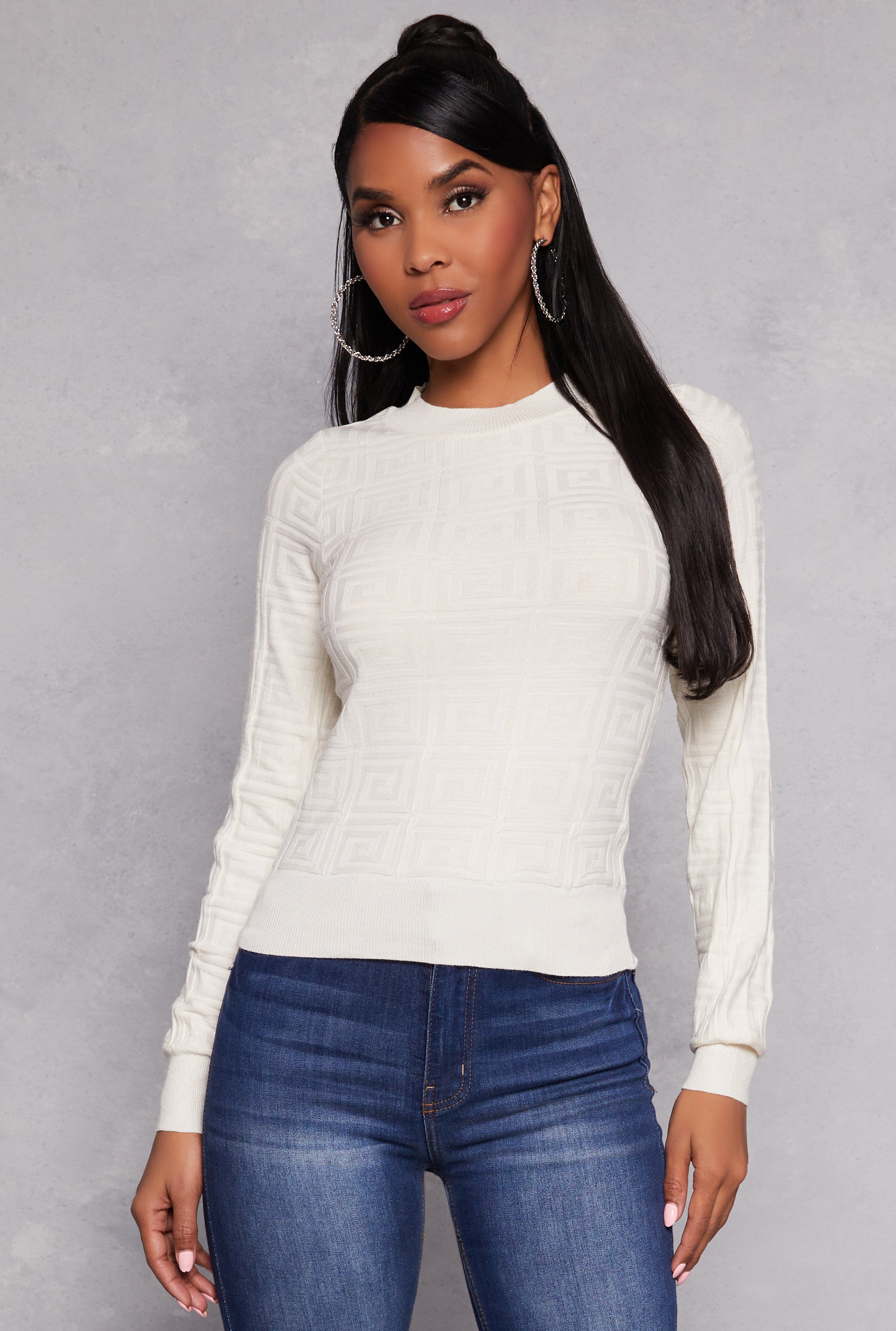 Greek Key Textured Knit Sweater、mySite、camillekostekn