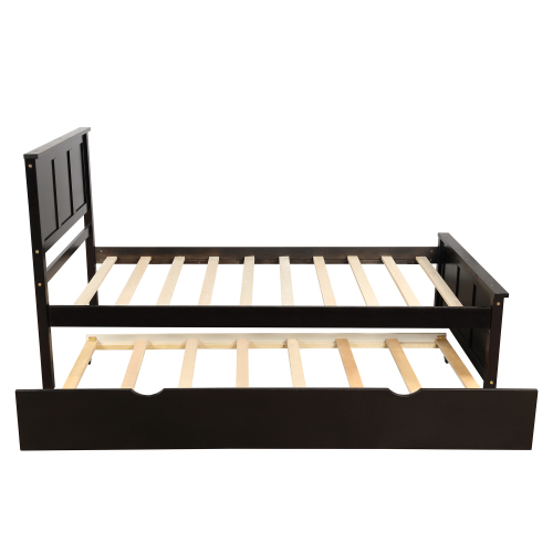 Platform Bed with Twin Size Trundle, Twin Size Frame, Gray、、casual