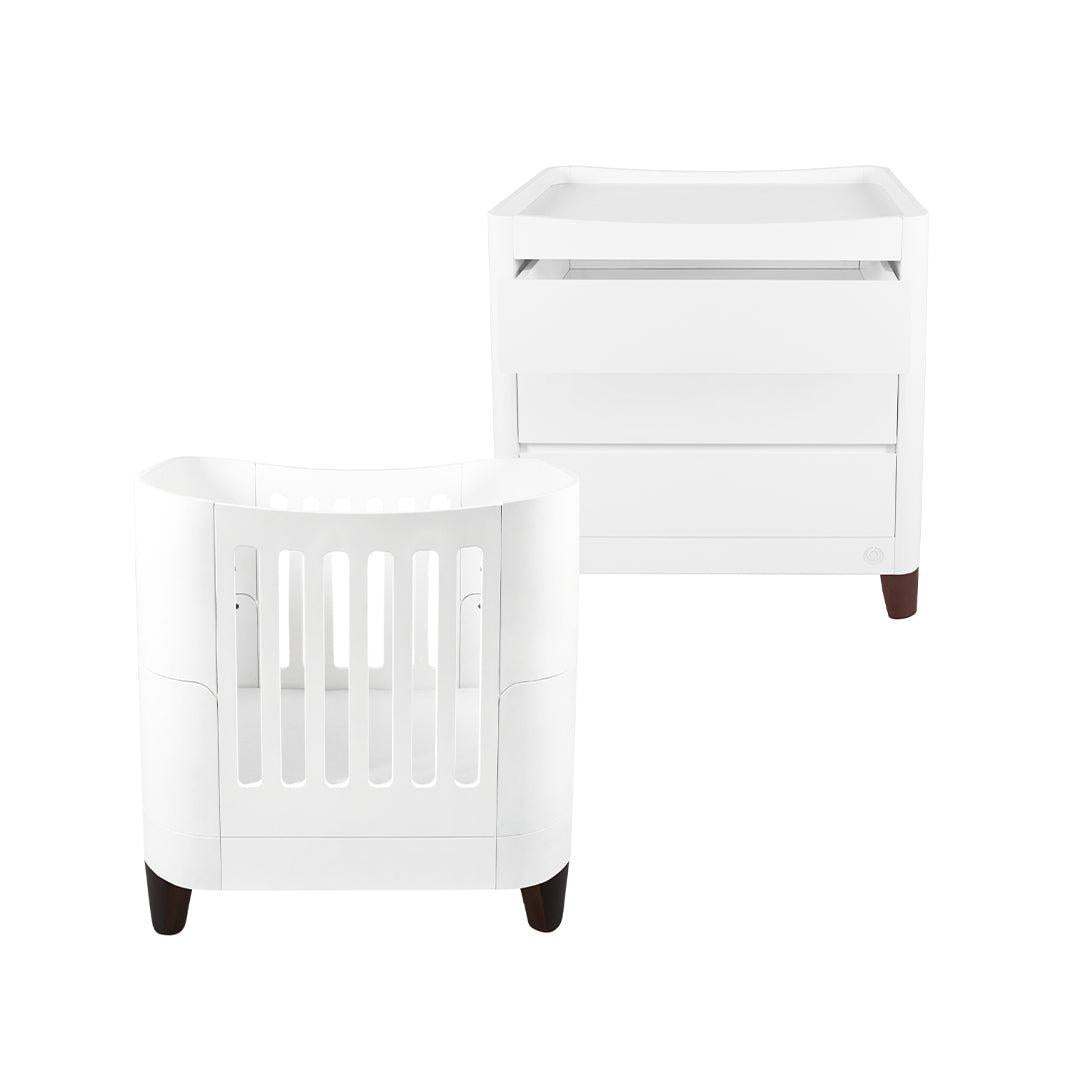  Gaia Baby Serena Mini Cot and Dresser Set - White / Walnut、mySite、merchandisen