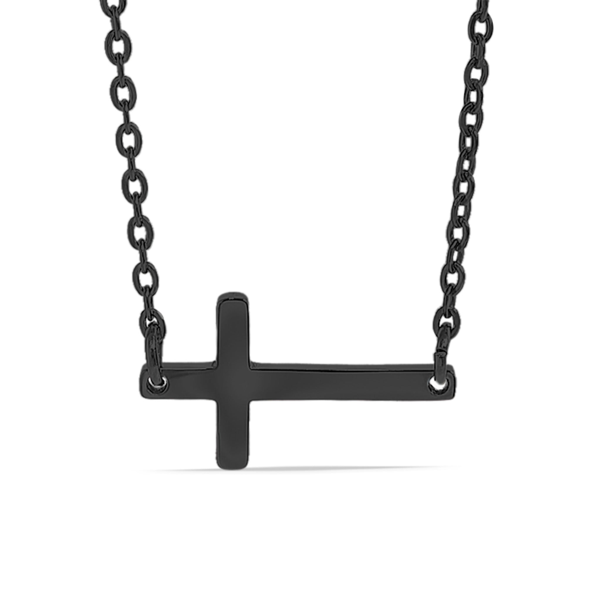 18K Gold PVD Stainless Steel Horizontal Blank Cross Necklace / SBB0285、mySite、dreamappss