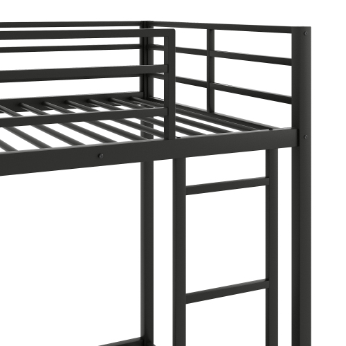 Full over Full Metal Bunk Bed, Low Bunk Bed with Ladder, Black(Old SKU:MF197034AAB)、、casual